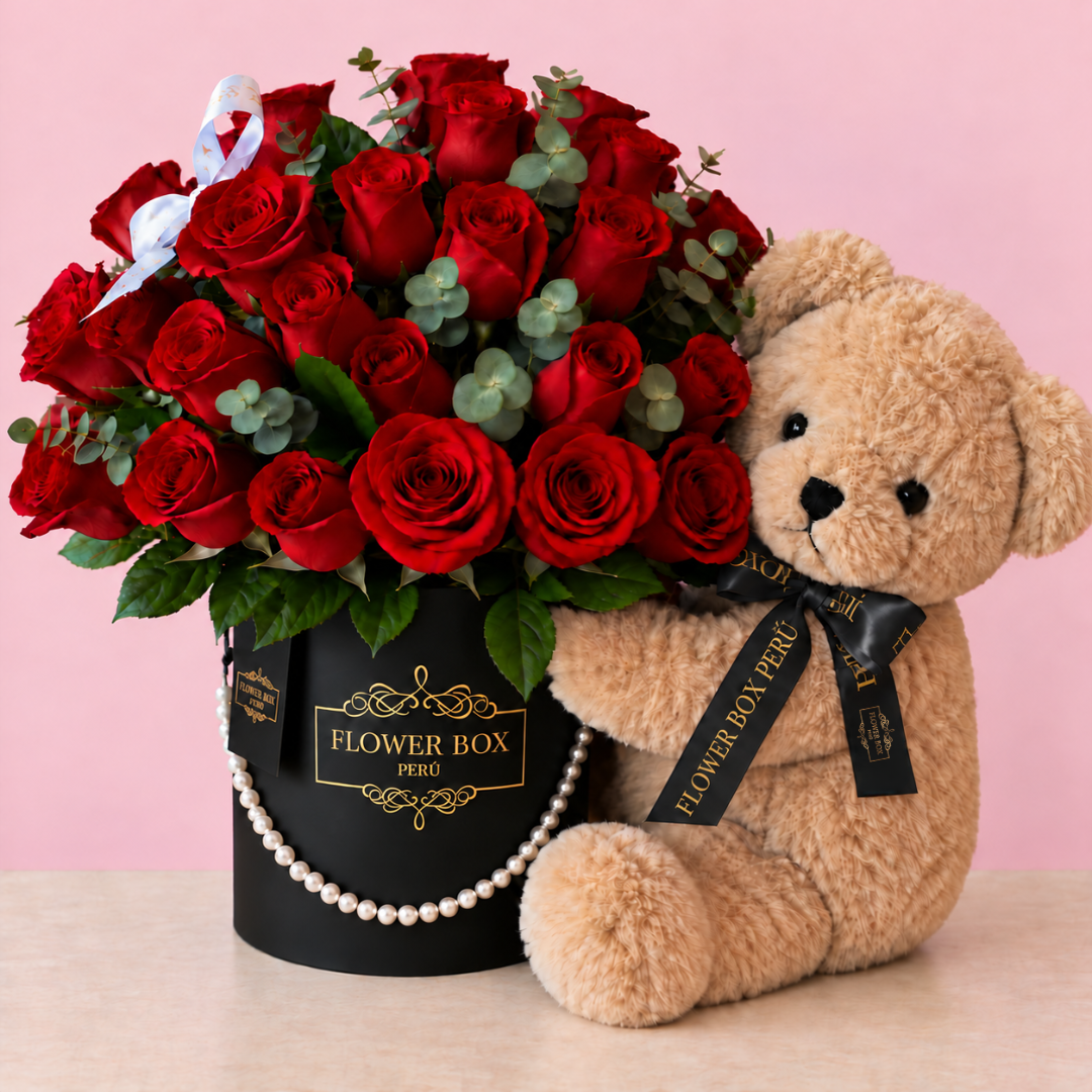 Pack Deluxe Box 30 Rosas +Peluche