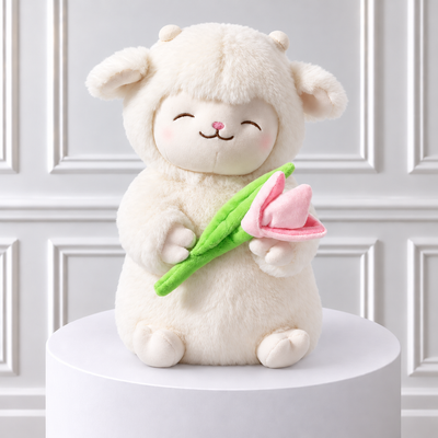 Peluche Cordero Oveja Con Tulipán Rosado